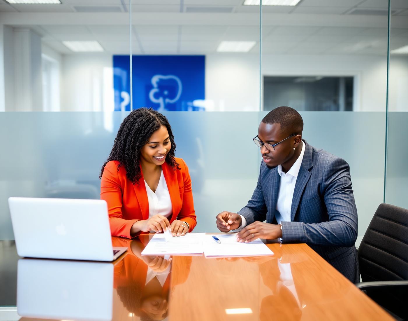 Corporate insurance consultation in a modern office