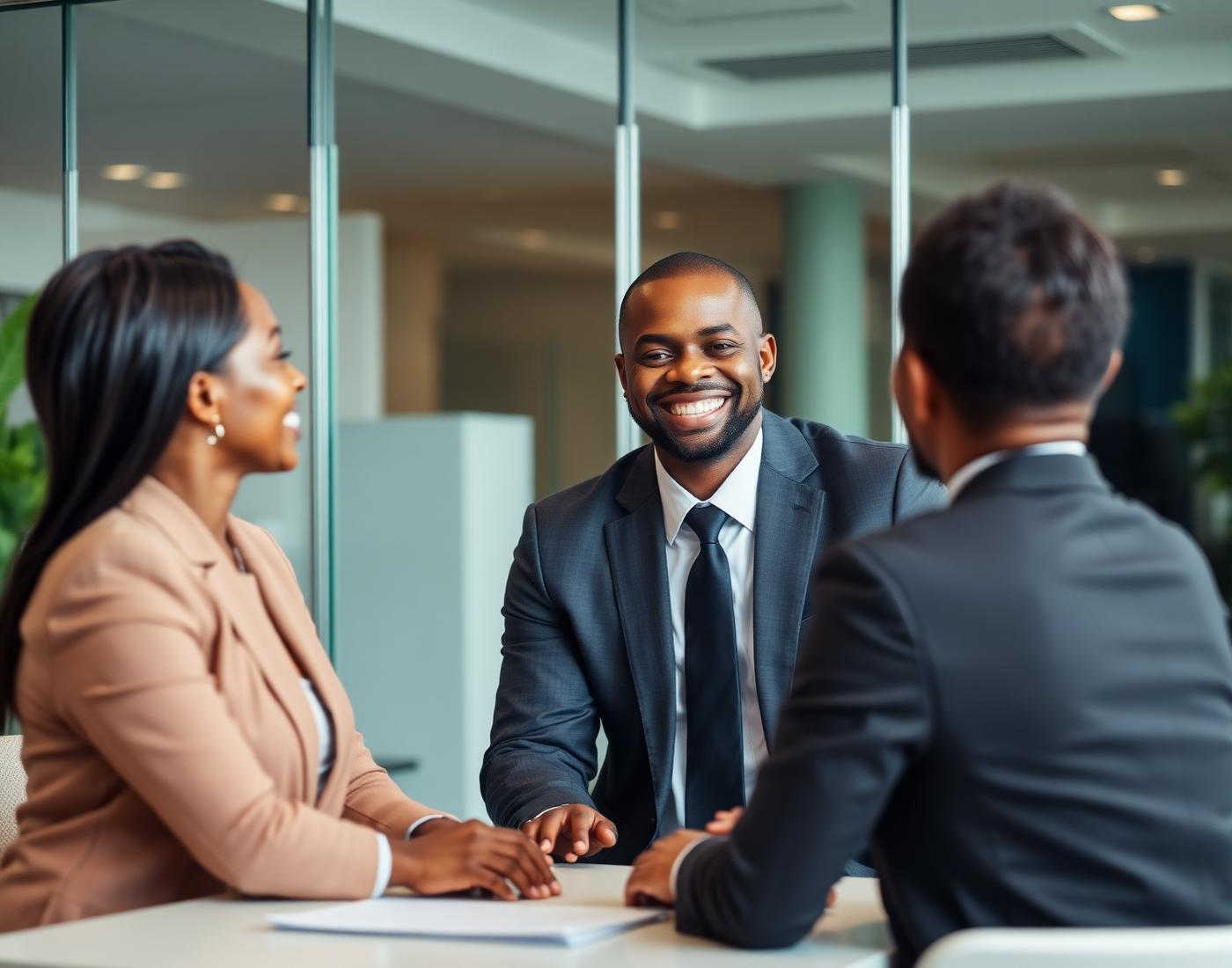 Confident insurance advisor assisting clients